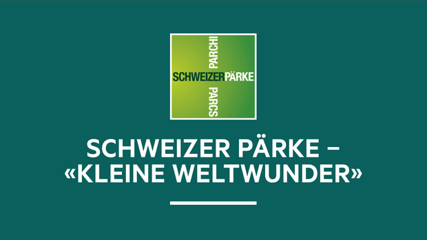 Logo von Schweizer Pärke plus Schriftzug "Kleine Weltwunder"