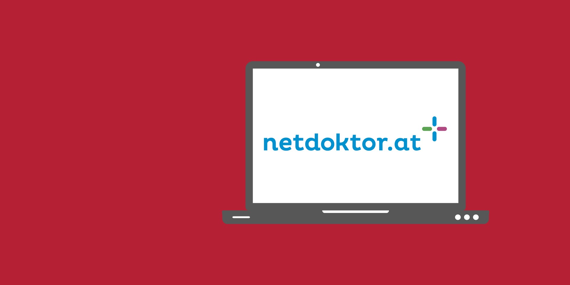 Roter Hintergrund mit Grafik-Lapto und Logo von netdoktor.at